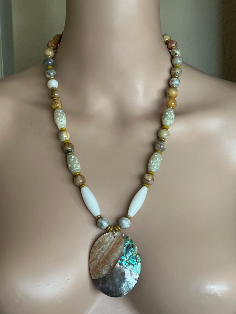 26-1/2 inch Necklace with Iridescent Mother of Pearl Shell Pendant